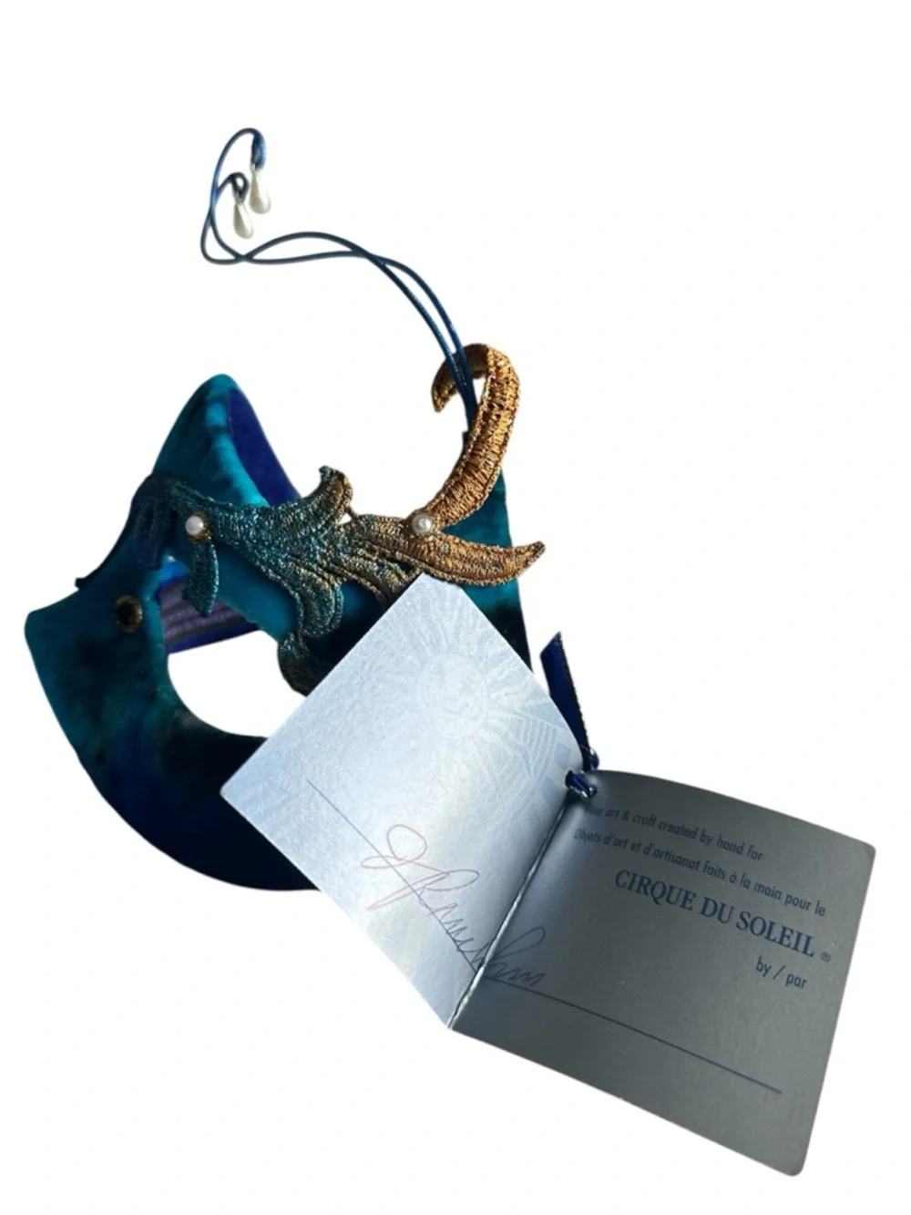 NWT Cirque du Soleil Vintage Blue Velvet Masquerade Mask Artisan Handcrafted
